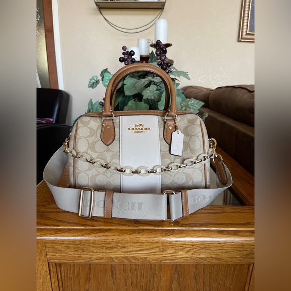 Coach Rowan Satchel in Signature Canvas with Stripe - Picture 1 of 8